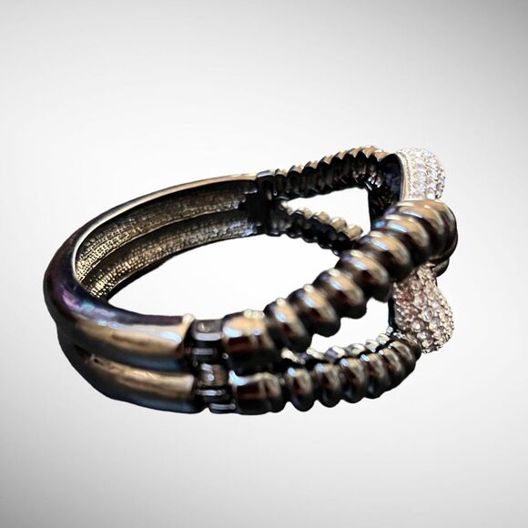 RJ GRAZIANO Gunmetal with Crystals Fashion Statement Bangle Hinged Clasp Bracele - Picture 2 of 5
